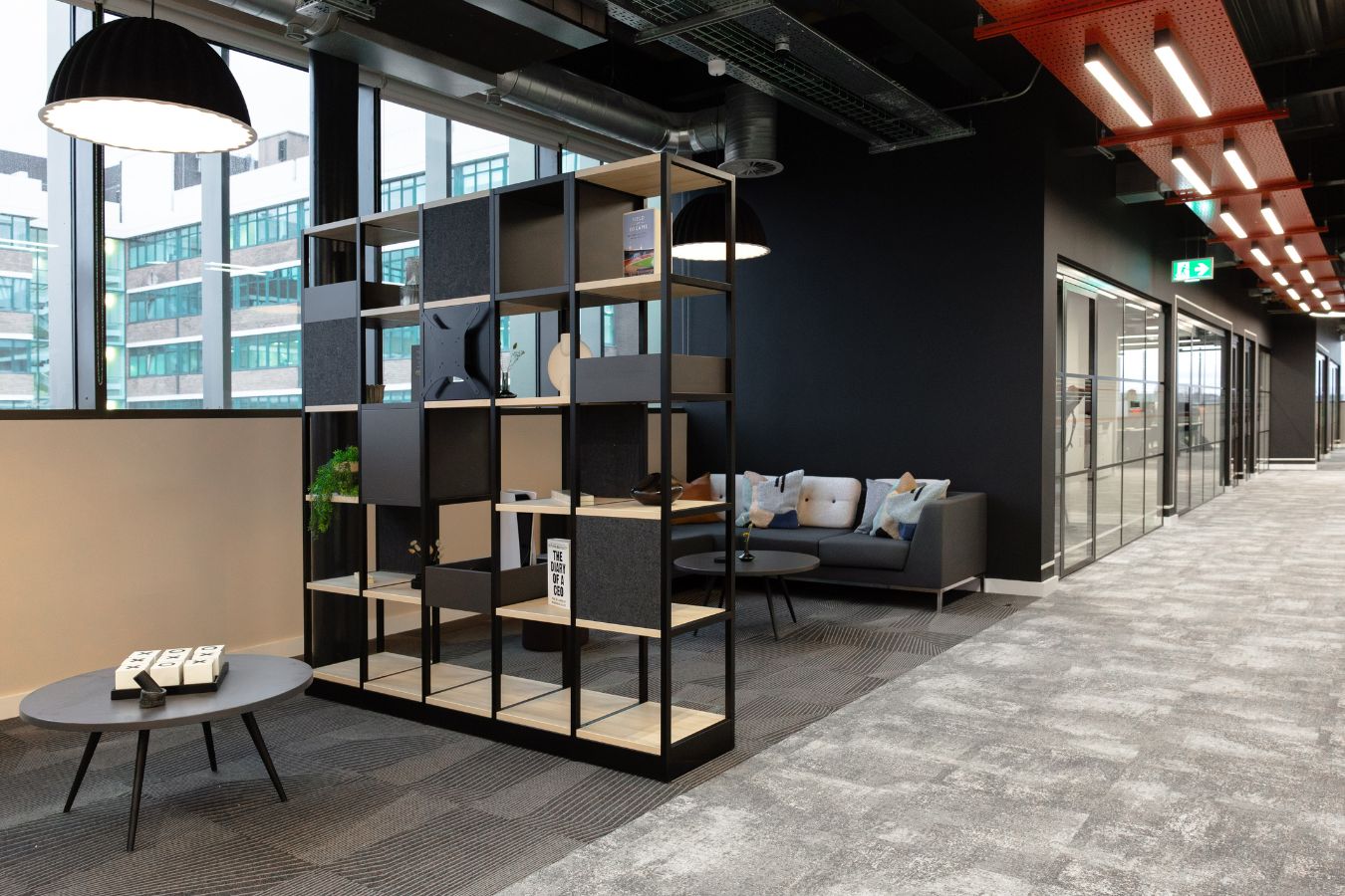 Agile working environments including breakout seating and modern conference rooms in SportFive -Manchester's new refurbishment done by Penketh Interiors