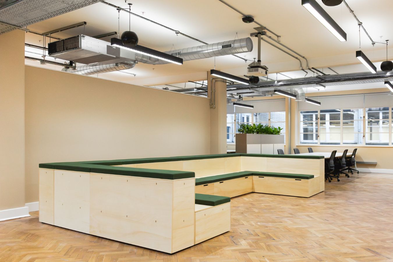 Social sitting space in modern well-lit office