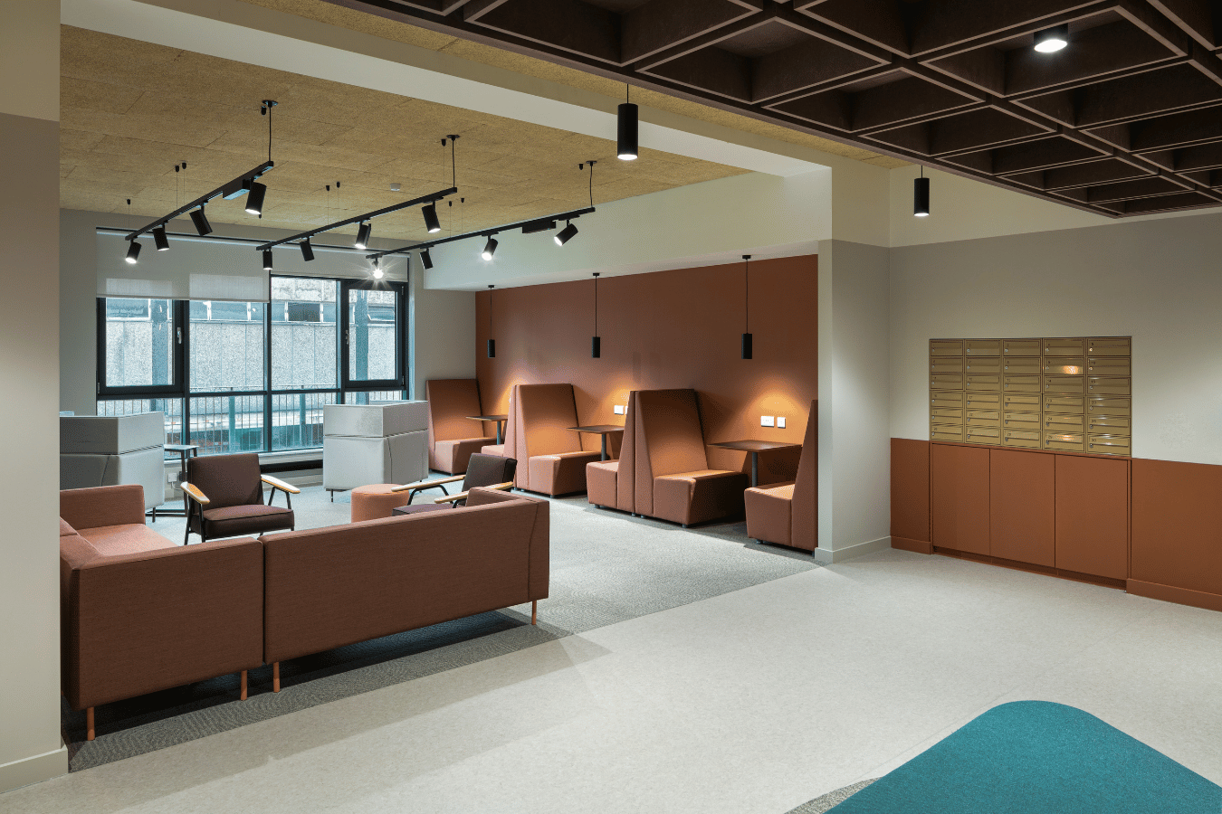 Soft breakout seating in well-lit office