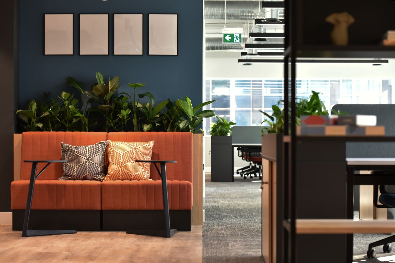 Flexible seating options in well-lit office